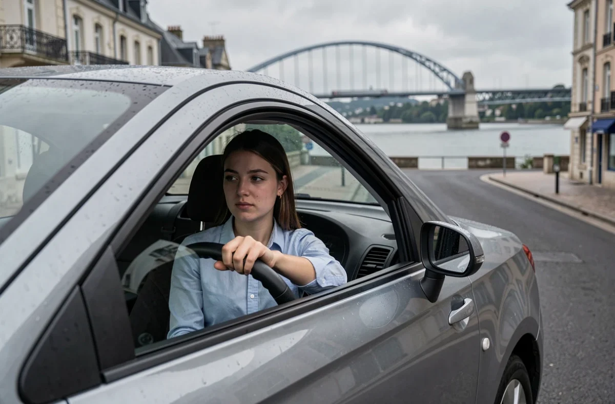 Élève de l'auto-école ABS Conduite effectuant une manœuvre de stationnement à Ancenis près de la Loire