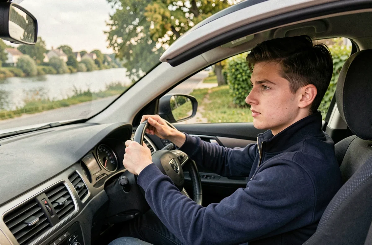Élève de l'Auto Ecole Conduite Océane au volant sur une route de Sainte-Luce-sur-Loire bordée de végétation