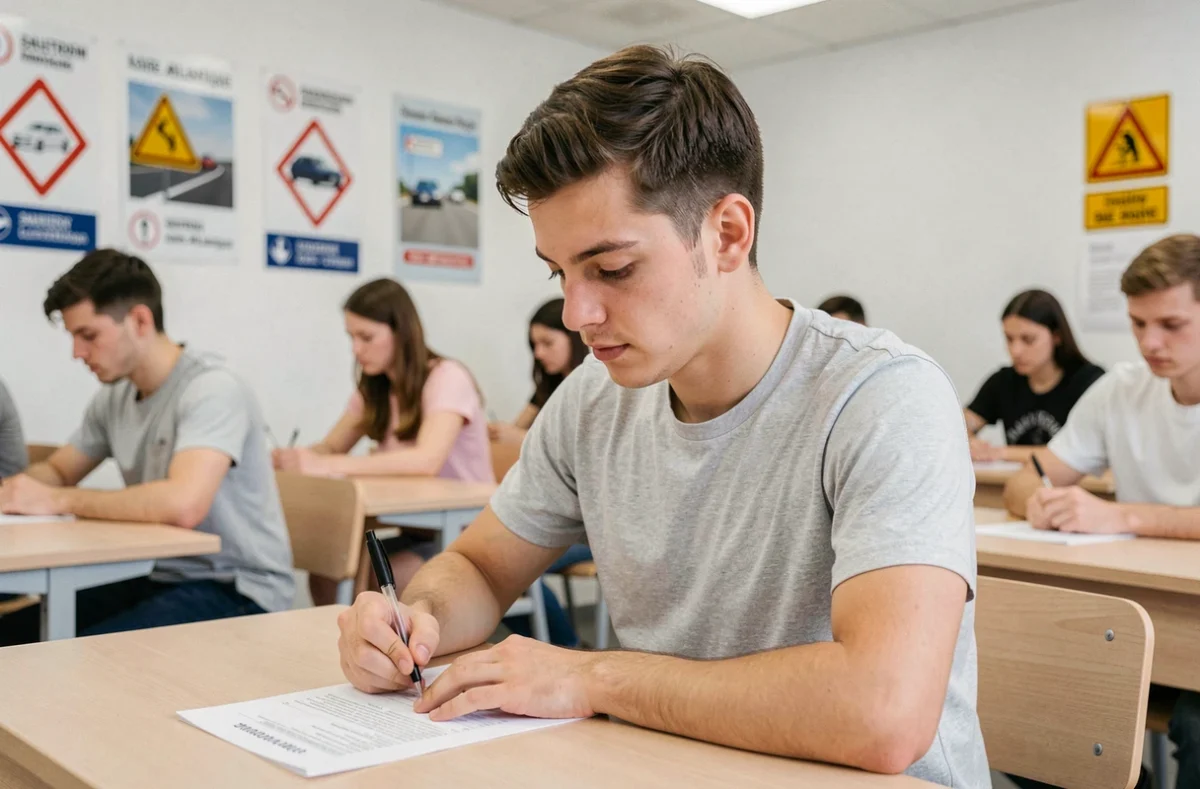 Élève de l'Auto Ecole Hello passant l'examen du code de la route dans une salle de cours à Sautron