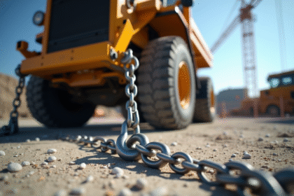 Camion lourd en chantier avec système d'ancrage sécurisé