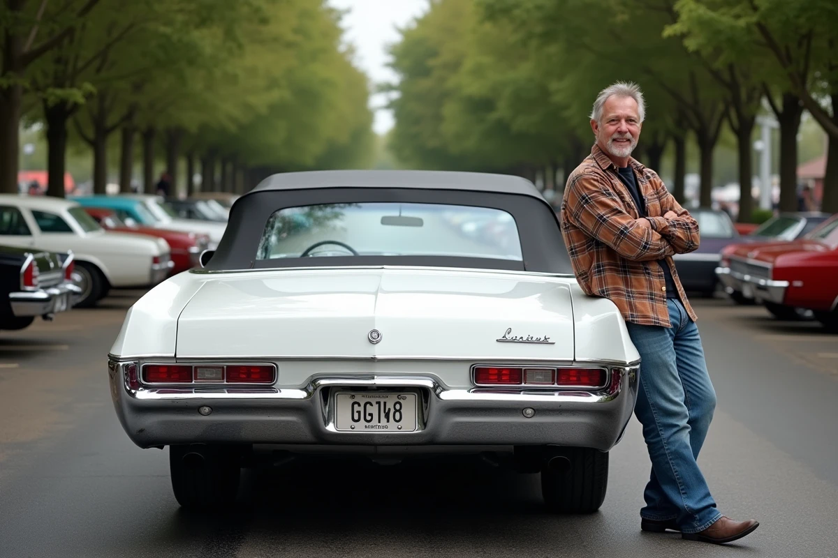 Chevrolet Impala 1967 blanche vue arrière lors d'un salon de voitures anciennes américaines