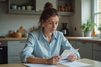 Femme examinant un permis de conduire français endommagé