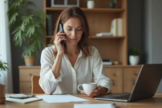Femme d'âge moyen au bureau à domicile en tenue décontractée