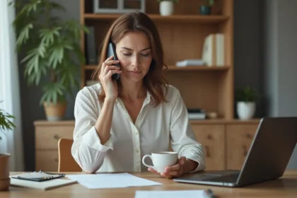 Femme d'âge moyen au bureau à domicile en tenue décontractée