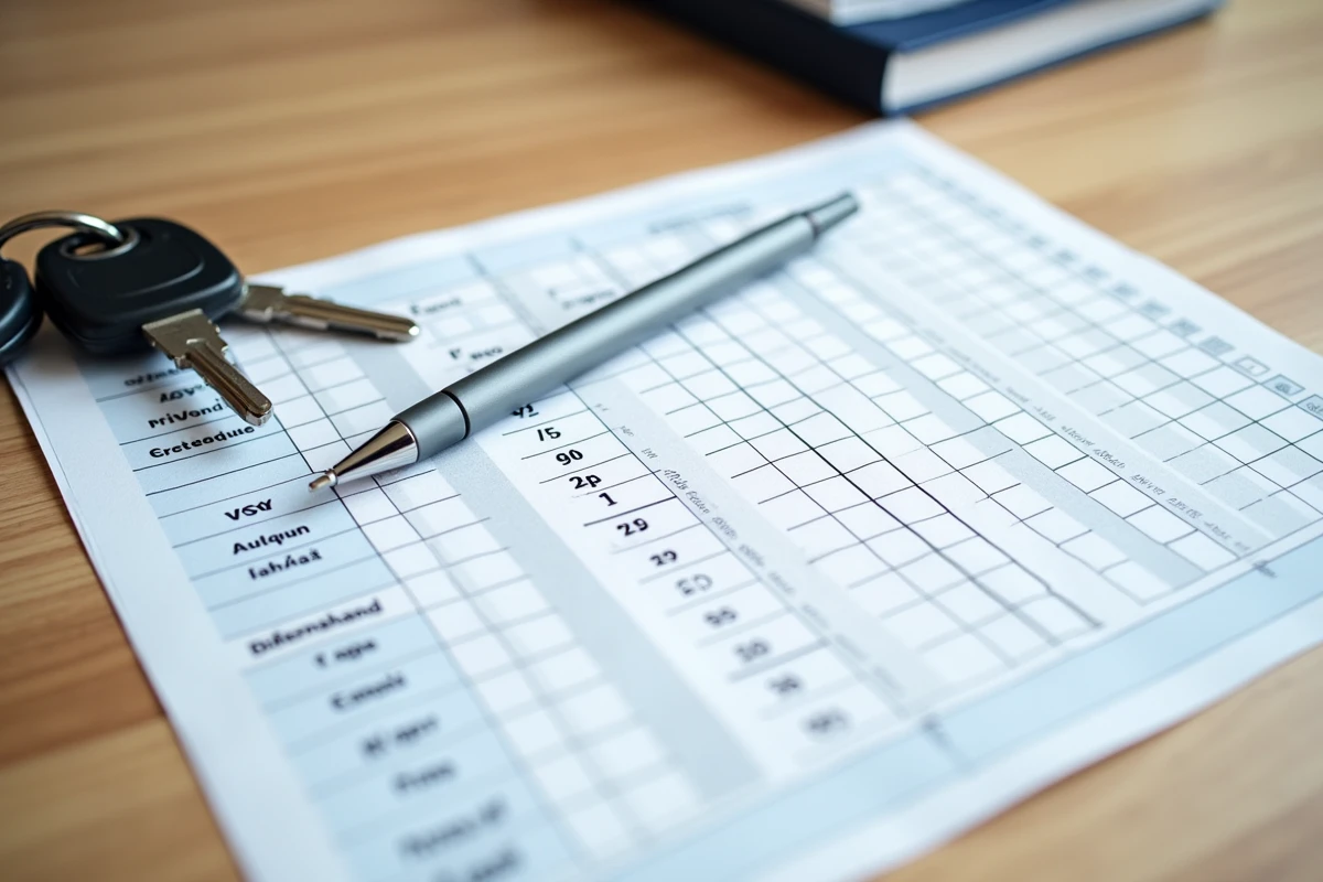 Grille d'évaluation officielle du permis de conduire 2026 posée sur un bureau avec un stylo et des clés de voiture
