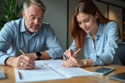 Homme et femme discutent d'un document d'assurance
