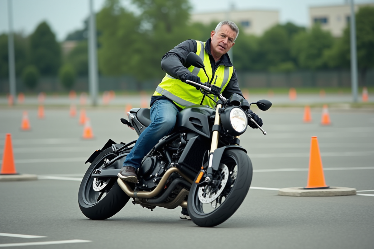 Homme en formation moto lors d