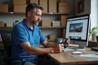 Homme en bureau cherchant une pièce auto