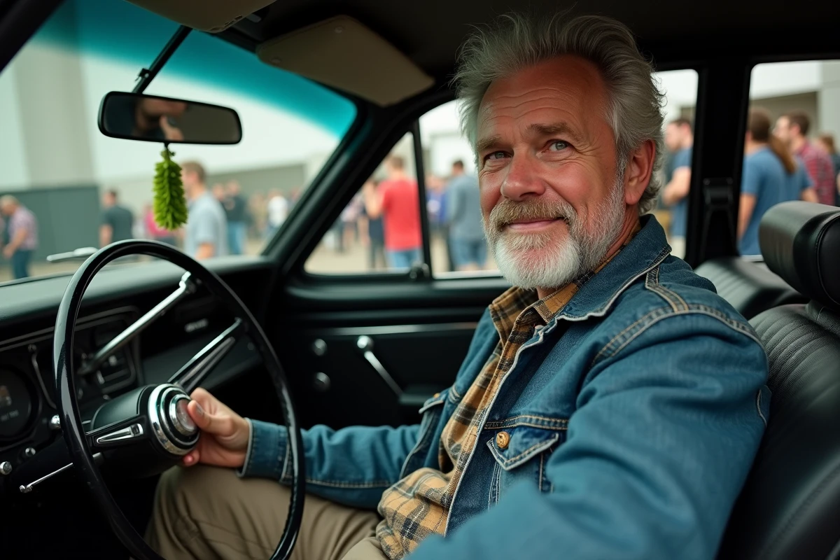 Homme détendu dans une voiture vintage lors d