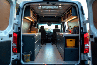 Intérieur d'un Peugeot Expert aménagé en espace de travail