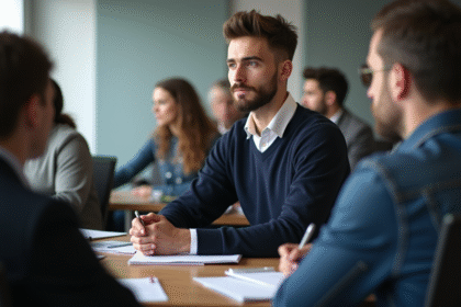 Jeune homme attentif en classe lors d'un séminaire