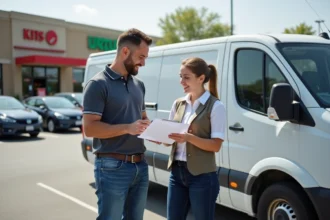Homme vérifiant contrat de location avec employée