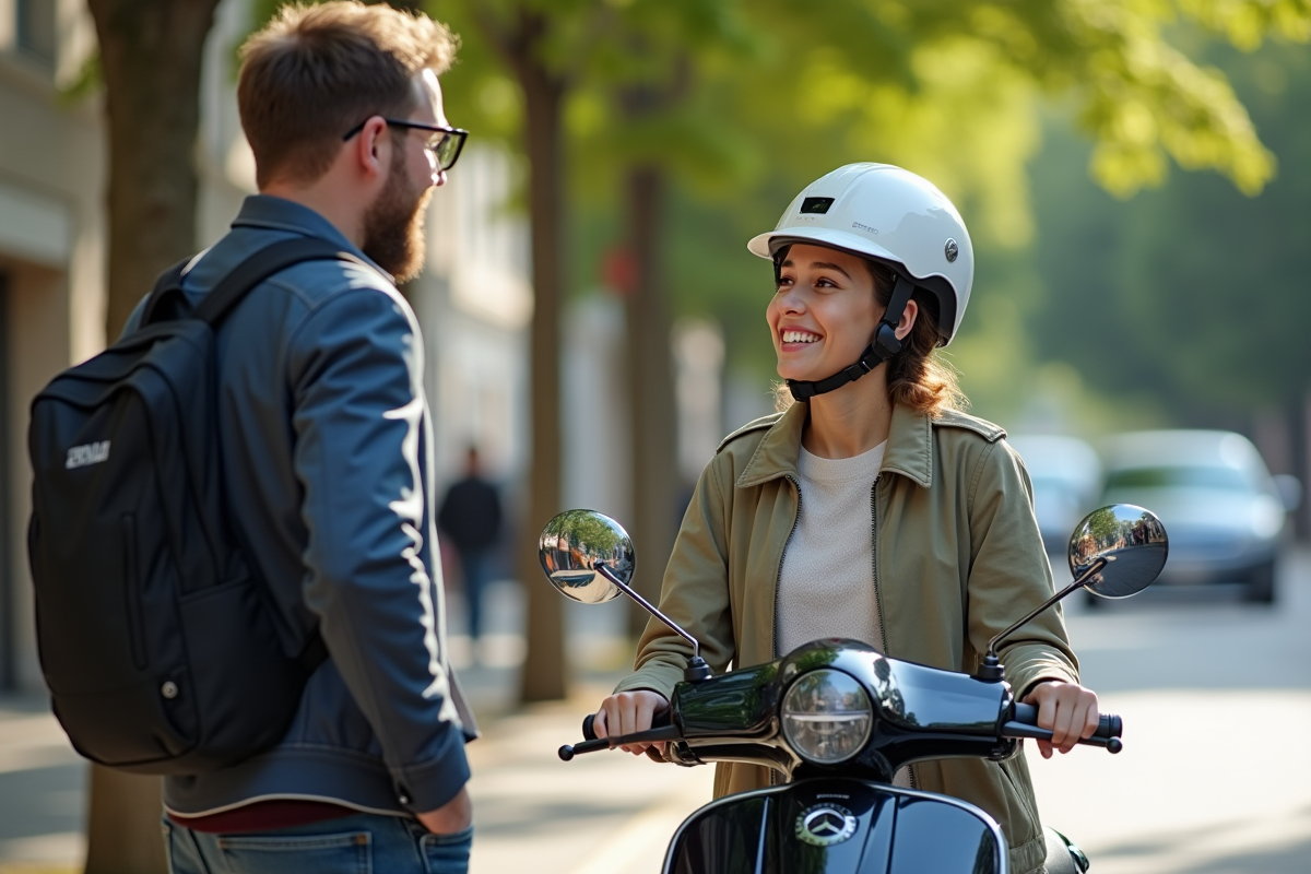 Instructeur de conduite expliquant la sécurité scooter à un adolescent