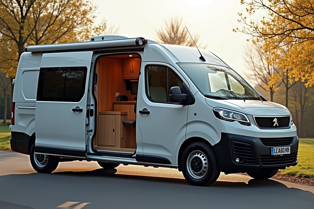 Van Peugeot Expert aménagé en camping avec cuisine et bois