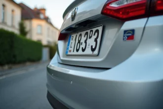 Gros plan sur une plaque d'immatriculation française au format SIV sur une voiture garée en ville