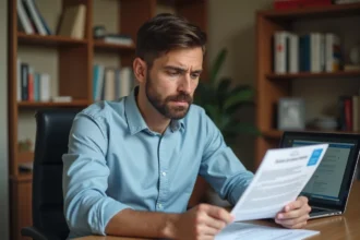 Homme consultant des documents officiels pour récupérer des points de permis après un excès de vitesse