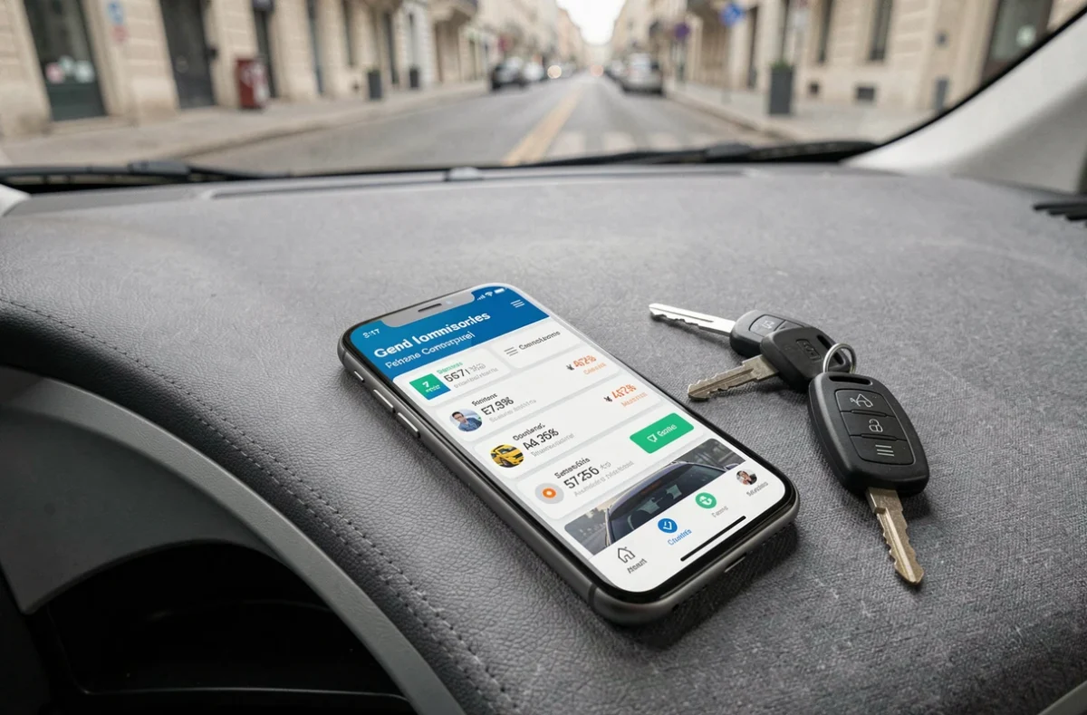 Comparaison d'assurance voiture Tégo sur smartphone posé sur le tableau de bord d'une voiture