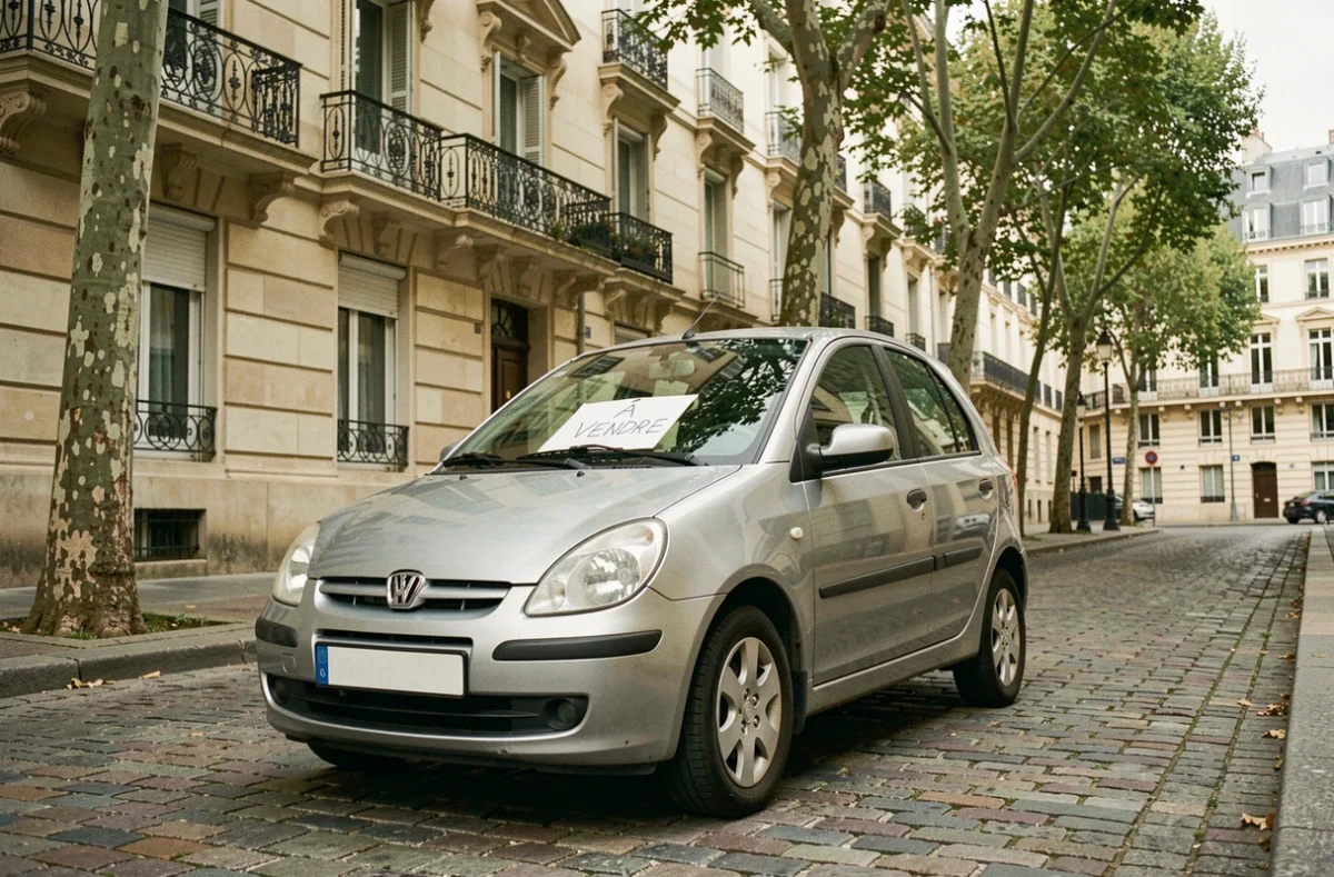 Voiture sans permis d'occasion à vendre garée dans une rue résidentielle de Bordeaux